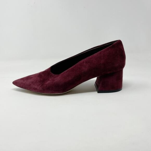 Vince Rafe Burgundy Wine Suede Leather Pointed Toe Classic Flare Heel Pumps 6 - Picture 3 of 14